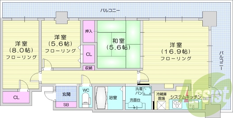 3LDK、角部屋、追い焚き、浴室乾燥機、冷暖房エアコン、収納