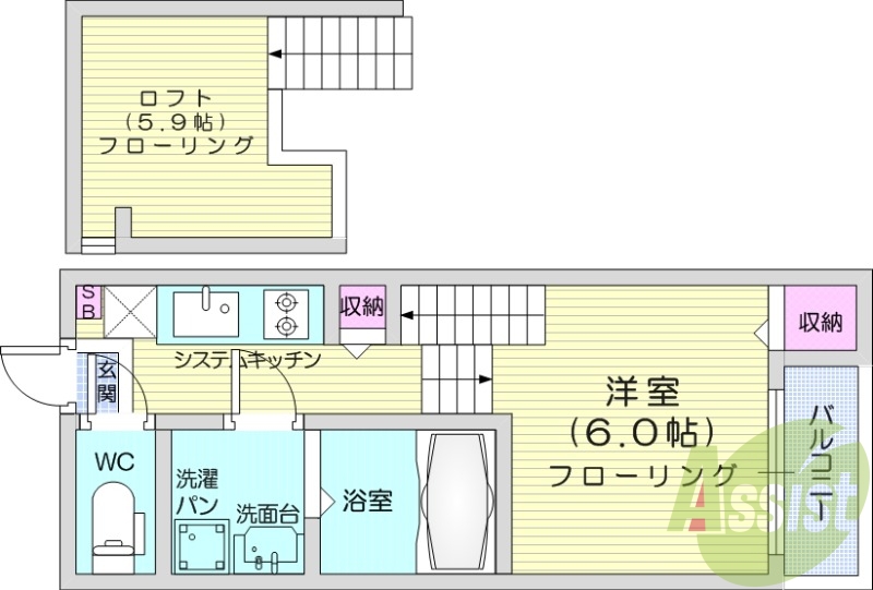 1K、浴室乾燥機、ネット無料、ロフト付き