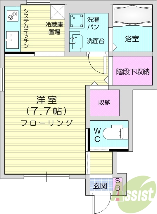 1K、宅配ボックス、独立洗面台、TV付インターホン、エアコン