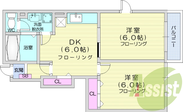 2DK、追い焚き機能、シャンプードレッサー、エアコン