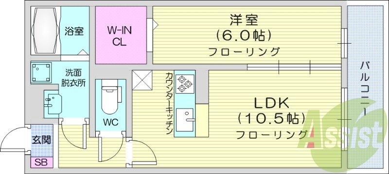 1LDK、エアコン、室内洗濯機置場、トイレ浴室別、収納