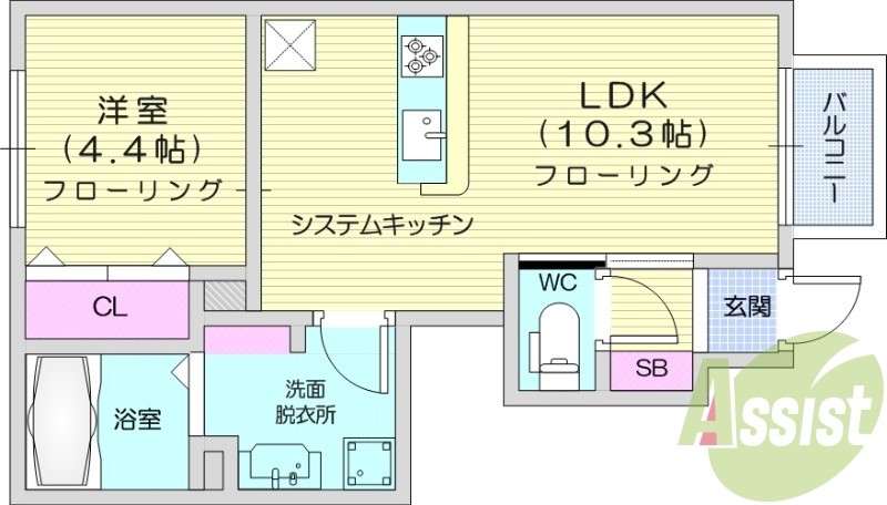 1LDK、ペット可、システムキッチン、インターネット無料
