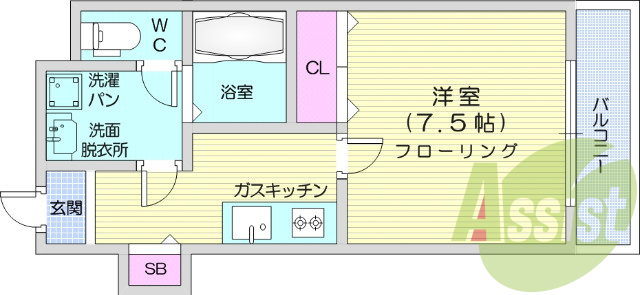 １K、独立洗面台、エアコン、バルコニー、シューズボックス