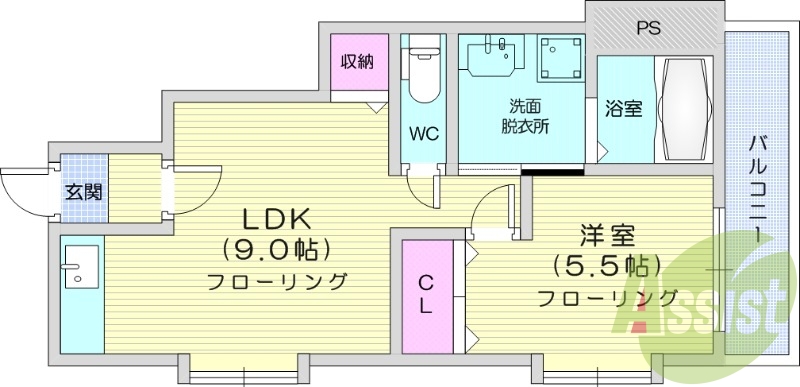 1LDK、エアコン2基、インターネット無料、追い焚き機能
