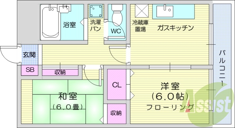 ２DK、洋室、独立洗面台、光ファイバー、都市ガス
