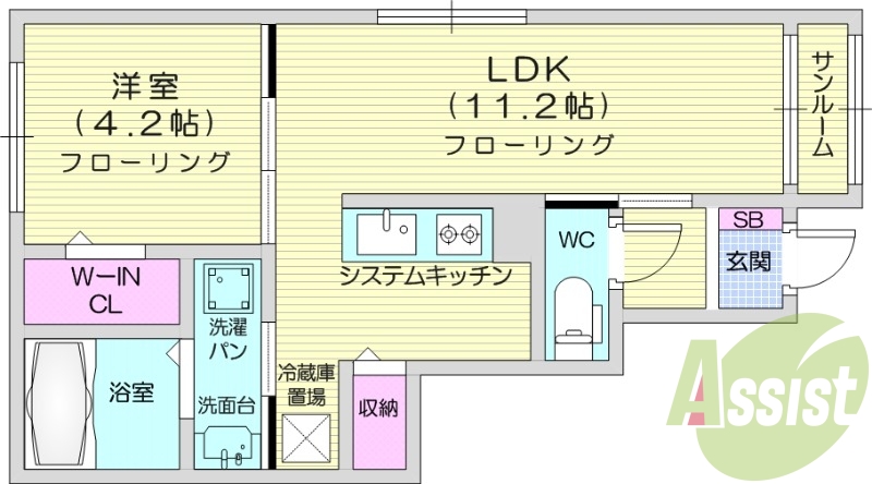 1LDK、浴室乾燥機、都市ガス、ウォークインクローゼット