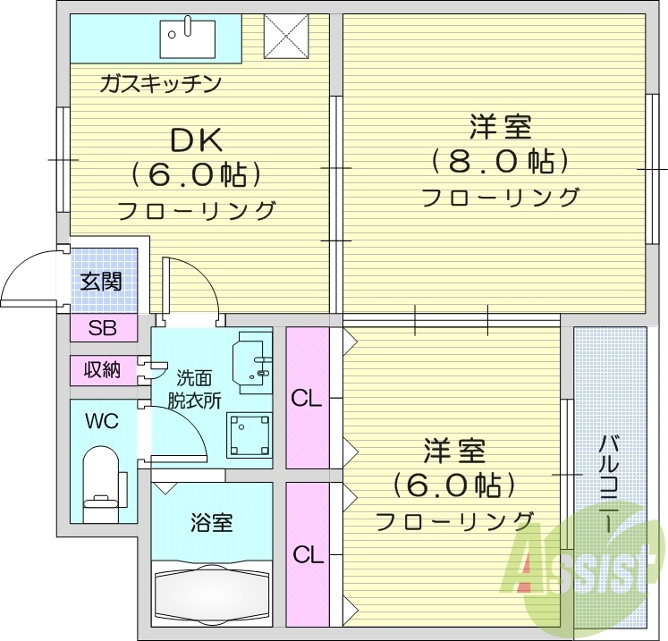 ２DK・バストイレ別・温水洗浄便座・室内洗濯機置き場