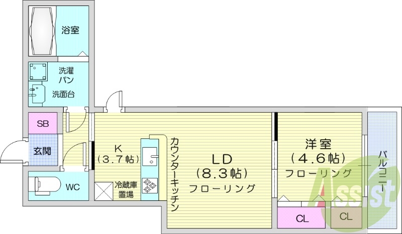 1LDK、浴室乾燥、宅配ボックス、ネット使用料不要