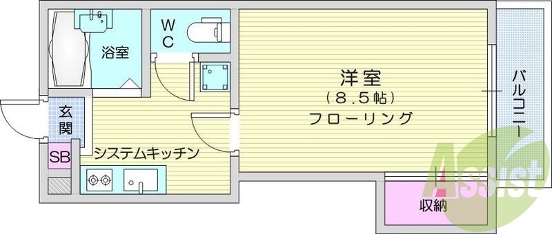 1K、エアコン、室内洗濯機置場、トイレ浴室別、クローゼット