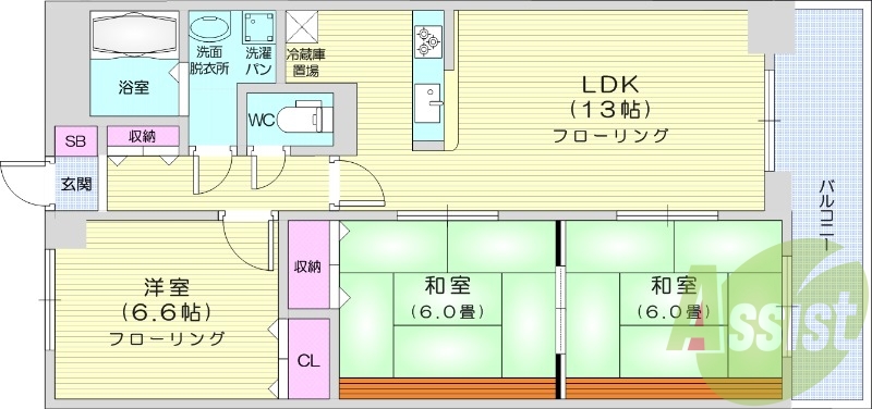 ３LDK、システムキッチン、ウォシュレット、独立洗面台