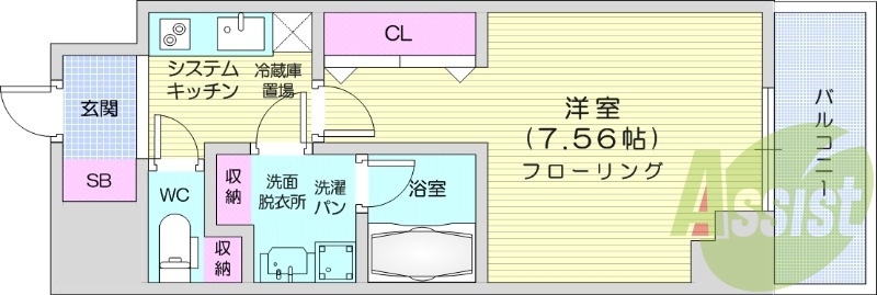 1K、浴室乾燥付き、インターネット無料、都市ガス