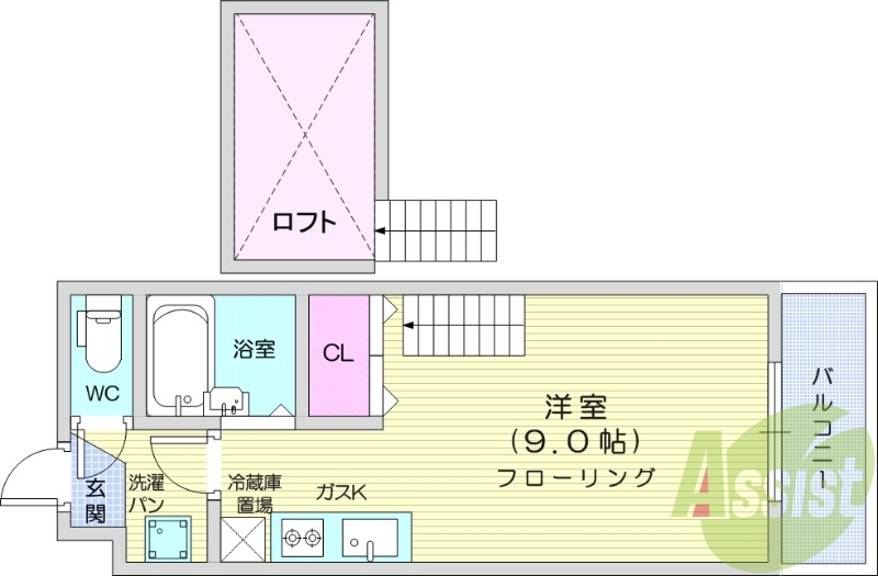 1Ｒ、ロフト付き、バストイレ別、ペット相談可能