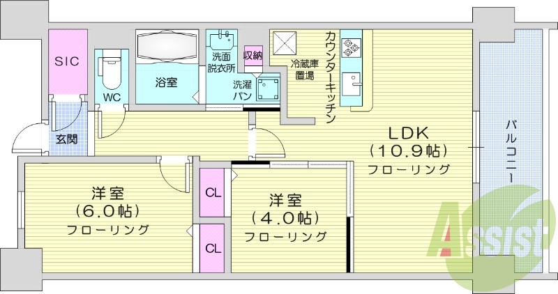 2LDK、浴室乾燥付き、追い焚き機能付き、都市ガス