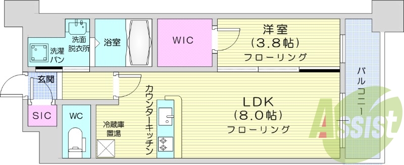 1LDK、浴室乾燥付き、追い焚き機能付き、都市ガス