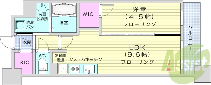 1LDK、浴室乾燥付き、追い焚き機能付き、都市ガス