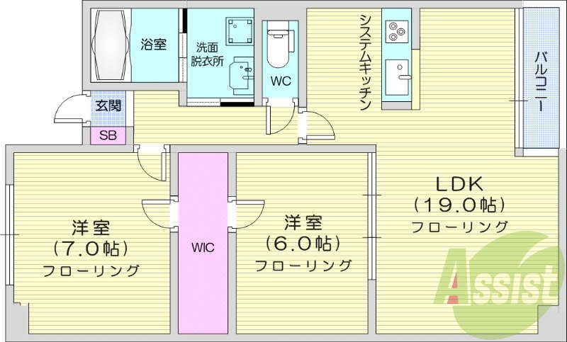 2LDK、追い炊き機能、温水洗浄便座付き、インターネット無料