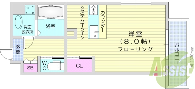 1R、追い炊き機能、独立洗面台、角部屋、都市ガス