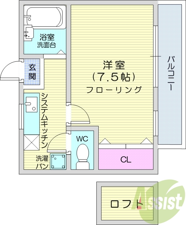 １K、ネット使用料不要、ロフト、温水洗浄便座