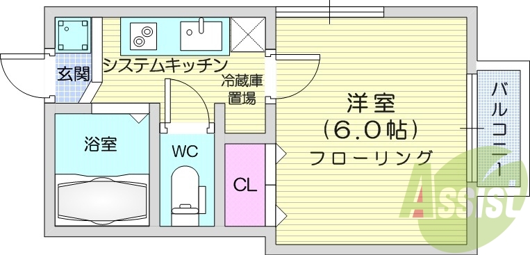 1K、システムキッチン、温水洗浄便座、エアコン
