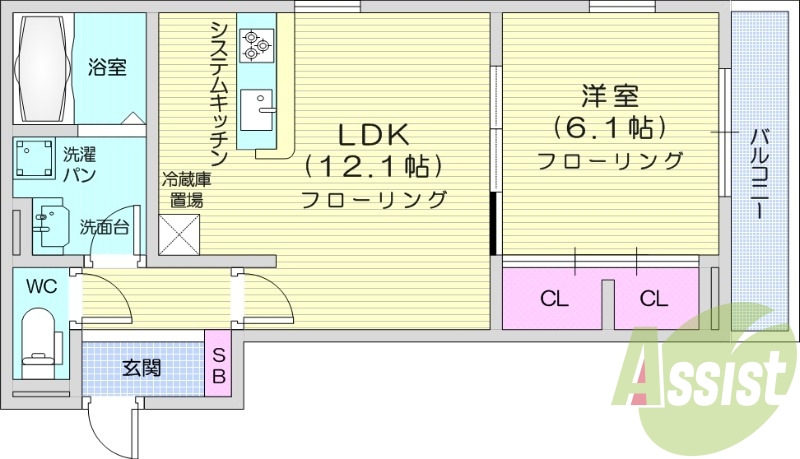 1LDK、バルコニー、インターネット対応