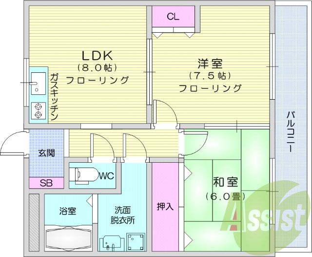 2DK・追い焚き機能・ウォシュレット・バルコニー