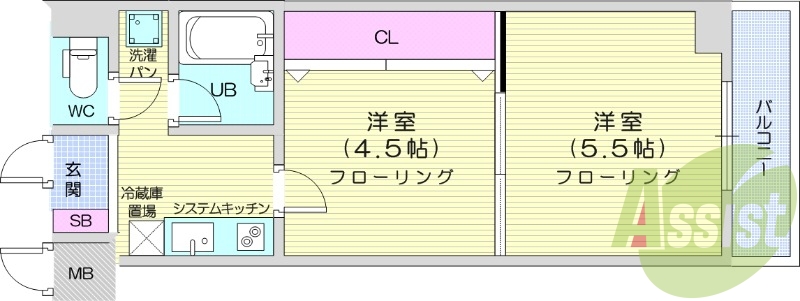 2K、温水洗浄便座付き、システムキッチン、IHコンロ付き