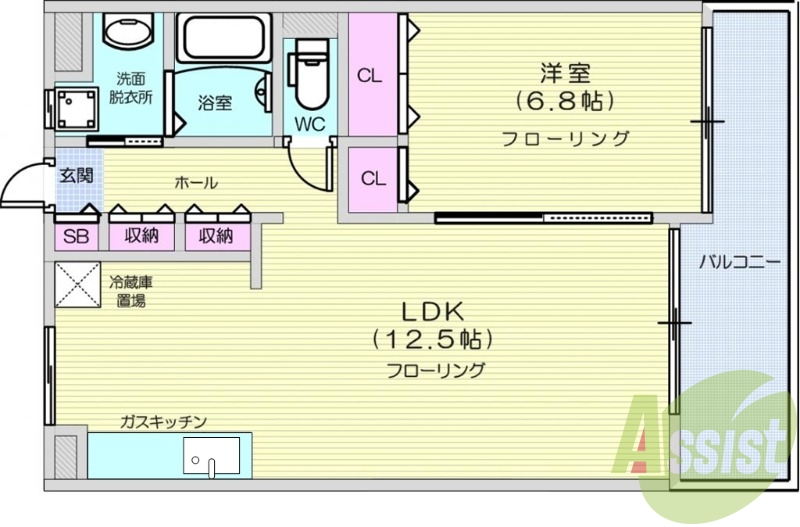 1LDK、エレベーター、オートロック、洗面化粧台