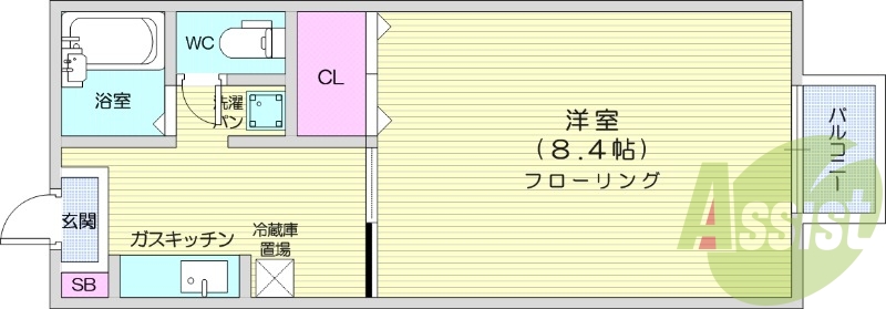 1K、バス・トイレ別、インターネット使用料不要