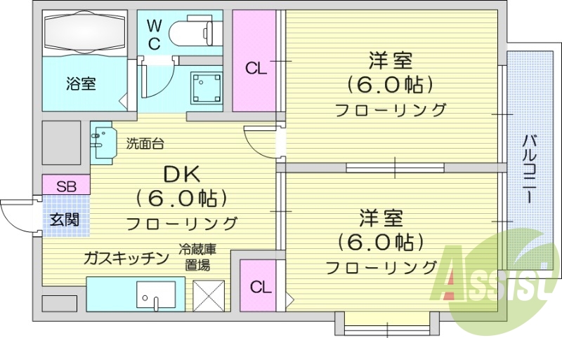 写真は別部屋です。2DK、バストイレ別、室内洗濯機置場