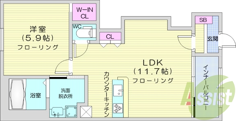 1LDK、ネット無料、追い焚き、浴室乾燥
