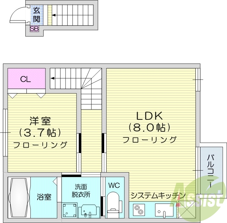 1LDK、バルコニー、ネット無料、浴室乾燥機、IHコンロ