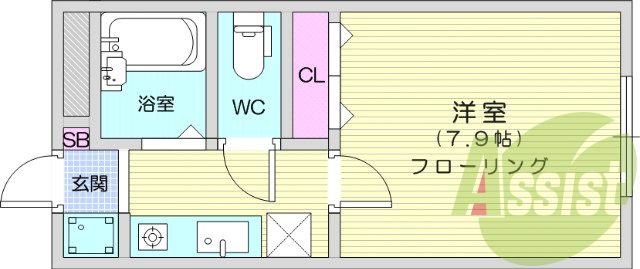 1K、エアコン、室内洗濯機置き場、トイレ浴室別、収納