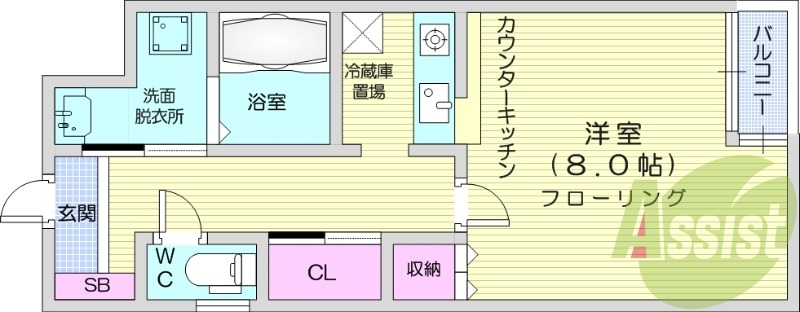 １K、オール電化、カウンターキッチン、モニター付インターホン