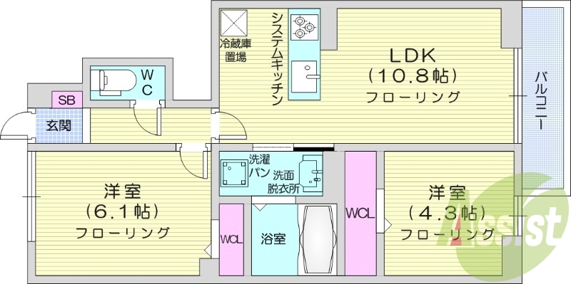 2LDK、インターネット無料、エアコン、