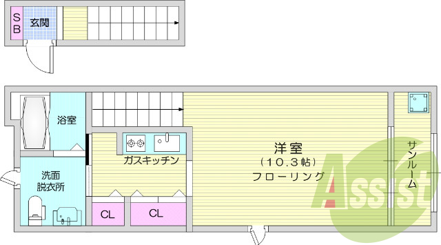 1K、フローリング、エアコン、クローゼット