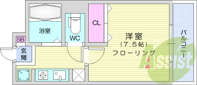 1K、システムキッチン、都市ガス、TVインターホン