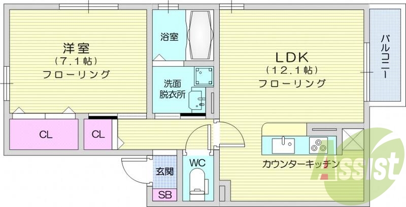 1LDK、カウンターK、追い焚き、シャンプードレッサー