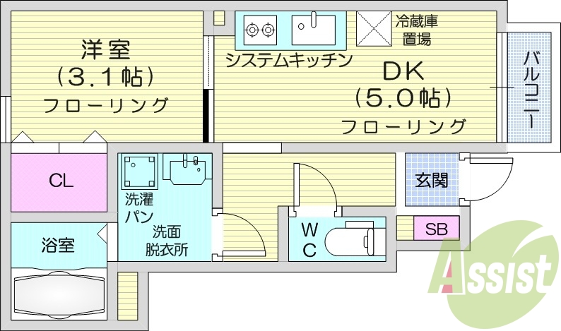 1DK、バルコニー、浴室乾燥機、追い焚き給湯、ネット無料