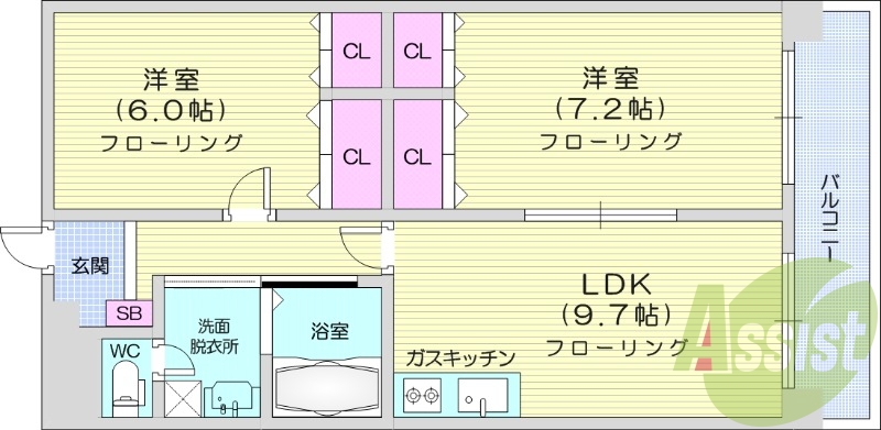オートロック、広々2LDK、エアコン2基
