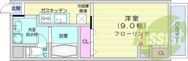 1k、独立洗面、追い焚き機能、都市ガス、フローリング
