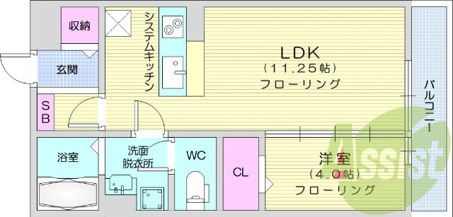 1LDK、バス、トイレ別、浴室乾燥機、追い焚き機能