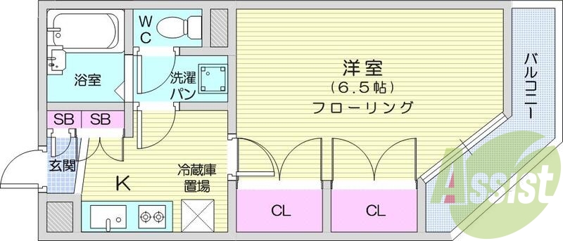 1K、南向き、モニター付きインターホン、室内洗濯機置場