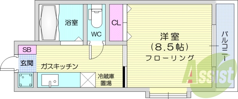 1K、モニタ付きインターホン、都市ガス、BT別