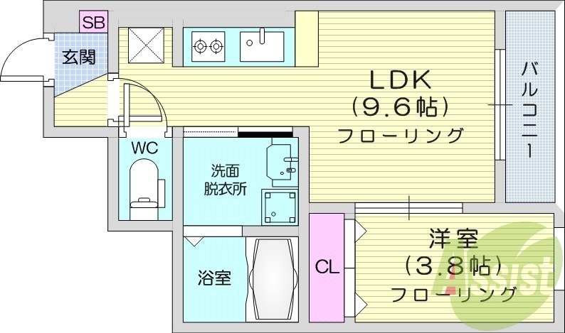 1LDK 、エアコン、室内洗濯機置場、トイレ浴室別、収納
