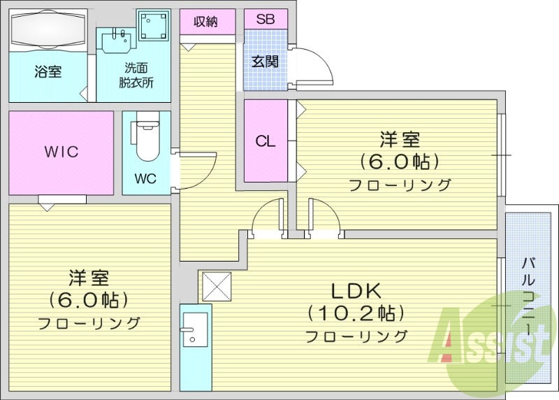 2LDK、追い焚き機能、物置、エアコン設置済み