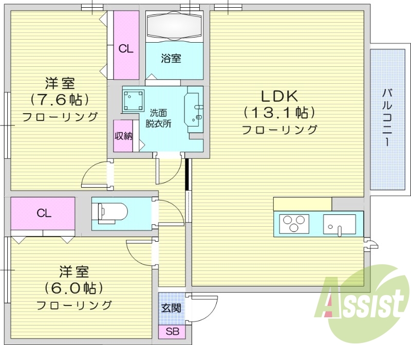 2LDK、オートロック、システムキッチン、追い焚き機能、収納