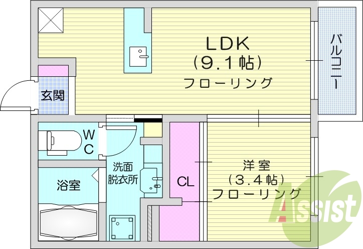 1LDK、温水洗浄暖房便座、ネット無料、エアコン