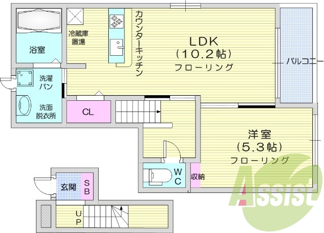 1LDK、エアコン、フローリング、バルコニー、物置