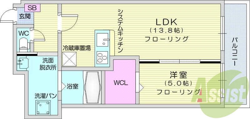 1LDK、エアコン、室内洗濯機置き場。収納、トイレ浴室別