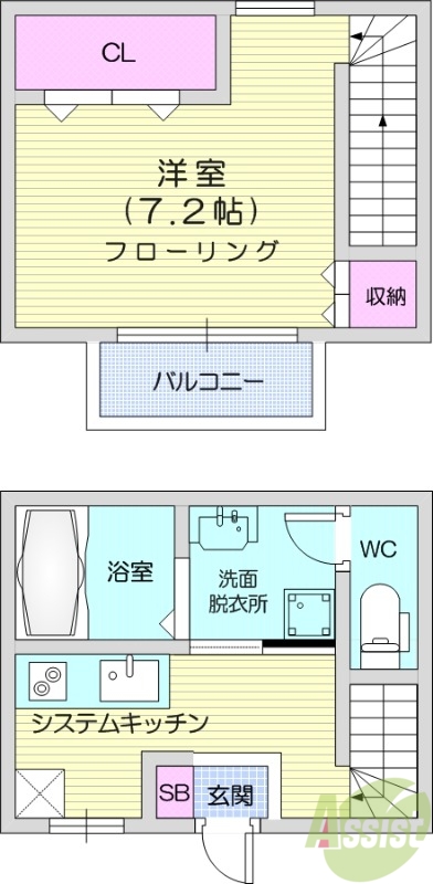 写真は別室です。1DK、メゾネット、バストイレ別、追い炊き